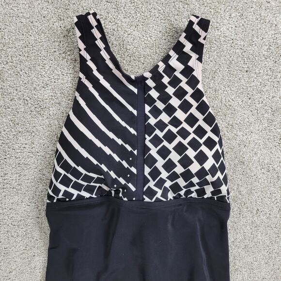 Nike Rush High Neck One Piece Swimsuit Womens M Black White Geo Criss Cross Back - Picture 5 of 16